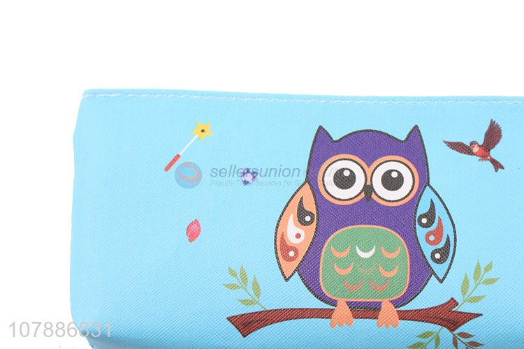 Hot sale blue cartoon owl student pencil case stationery bag