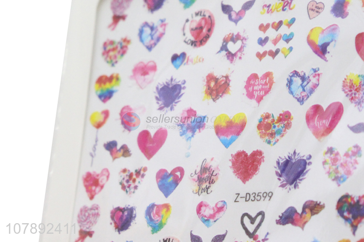 New arrival colourful heart pattern women nail art stickers for sale