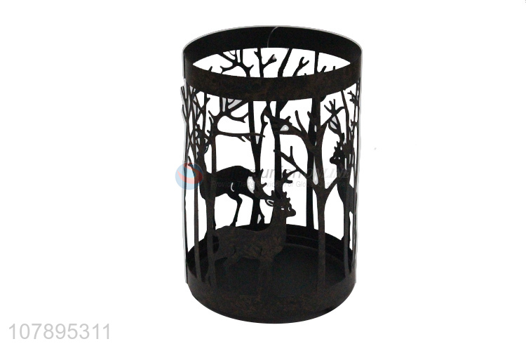 China supplier Christmas hollow out metal crafts glass candle holder jar