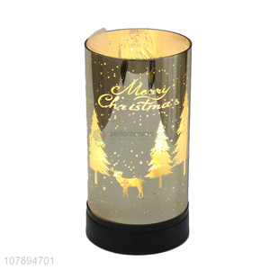 Most popular led Christmas table lamp cylindrical Xmas glass night lamp