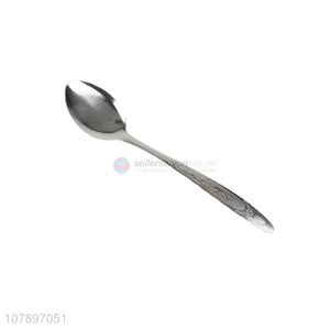 Wholesale silver stainless steel carved long handle pointed spoon