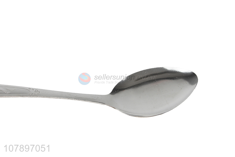 Wholesale silver stainless steel carved long handle pointed spoon