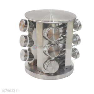 China wholesale stainless steel spice rack holder set with glass bottle