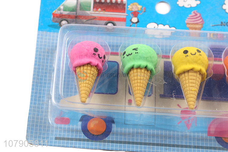 Promotional 4 Pieces Cartoon Ice Cream Shape Eraser Fashion Stationery