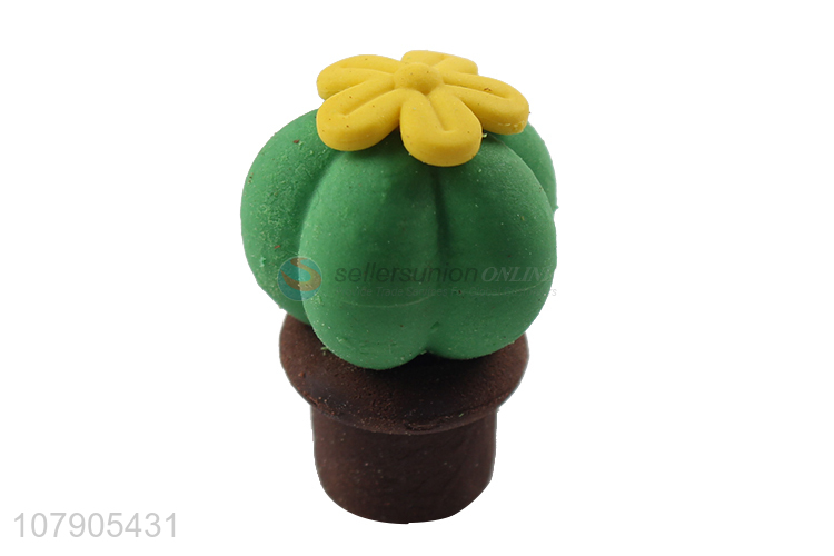 Cartoon Design 3 Pieces Simulation Cactus Potted Eraser Set