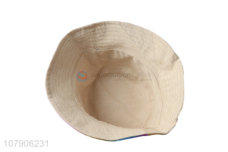 Wholesale rainbow color two sides waterproof ladies bucket hat sunhat