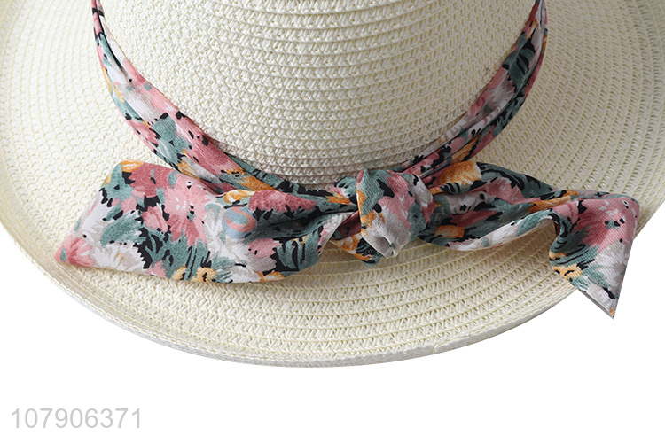 China products fashion women girls straw panama sun hat with bowknot ribbon