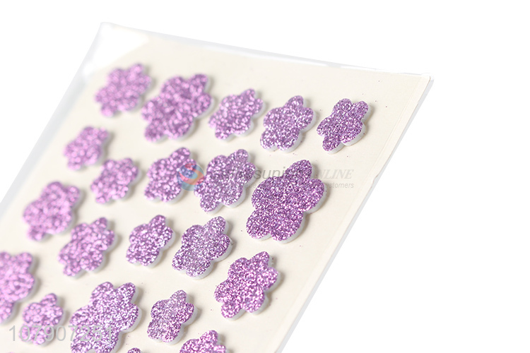 High quality purple flower glitter sticker for children