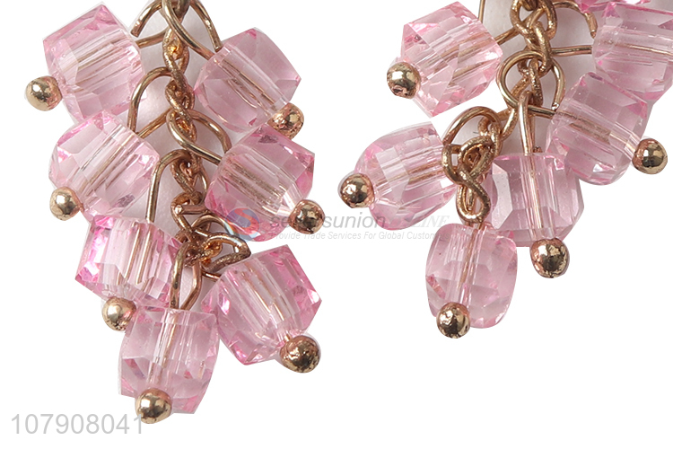 Factory direct sale pink beads lady jewelry earrings with top quality