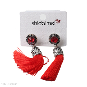 Factory price red long style tassel women earrings for jewelry