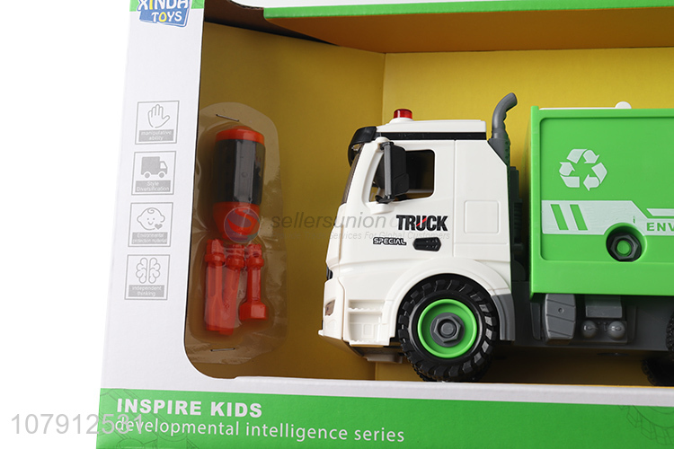 Hot selling kids boys toy car diy disassembly garbage truck toy