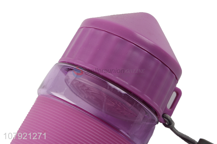 Good quality durable plastic purple water cup tea cup with rope