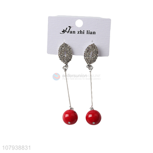 China factory metal jewelry stud earrings with red pendant