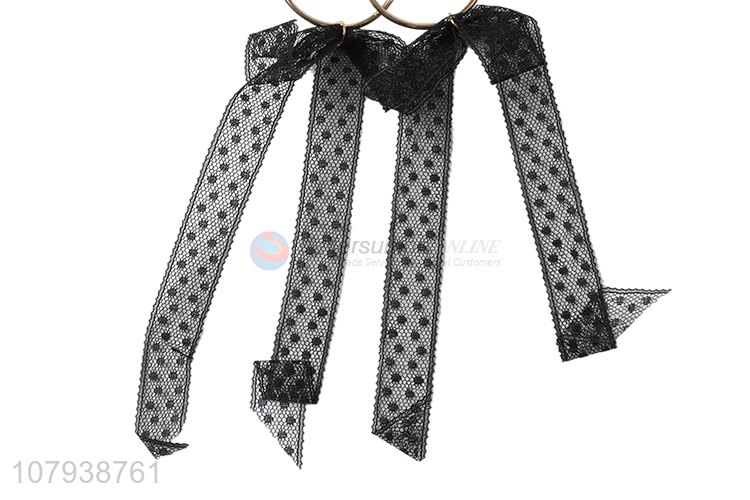 Latest products black long ribbon earrings women jewelry for sale