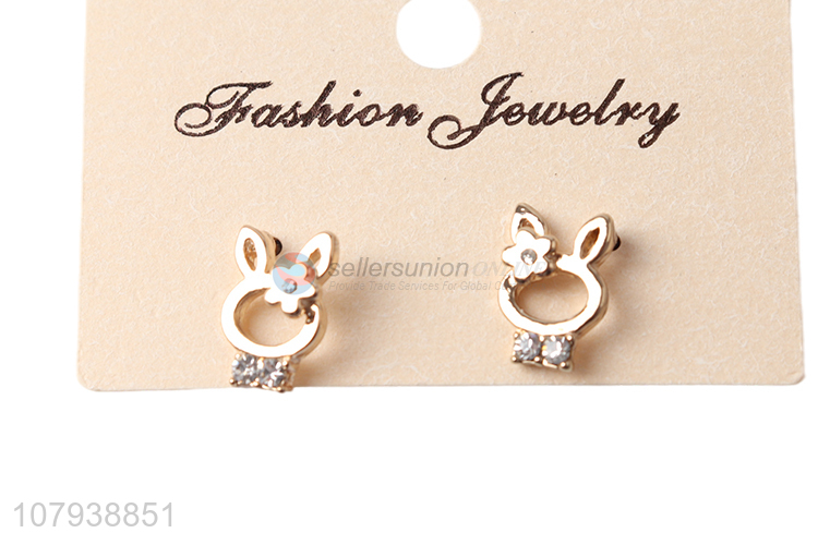 Cute design fashion rabbit shape metal stud earrings jewelry for sale