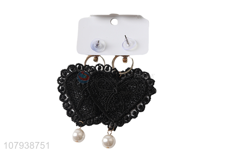 Best price black heart shape women earrings with pearls pendant