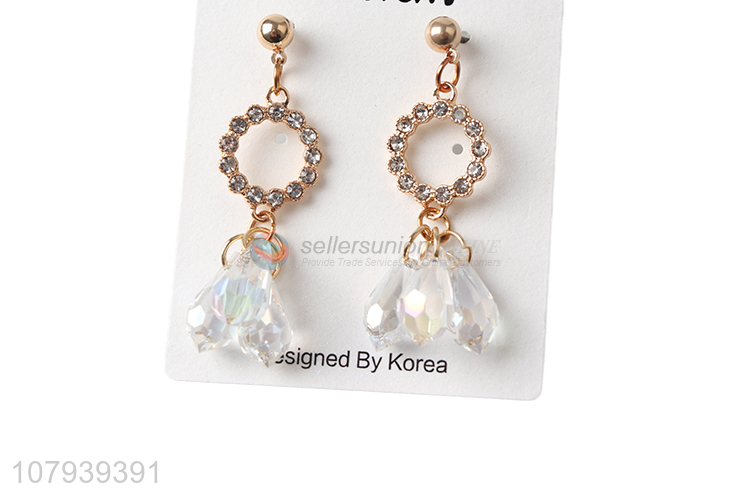 Cheap price fashion metal stud earrings with plastic pendant