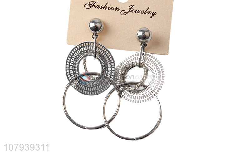 Hot selling silver metal large circle pendant women stud earrings