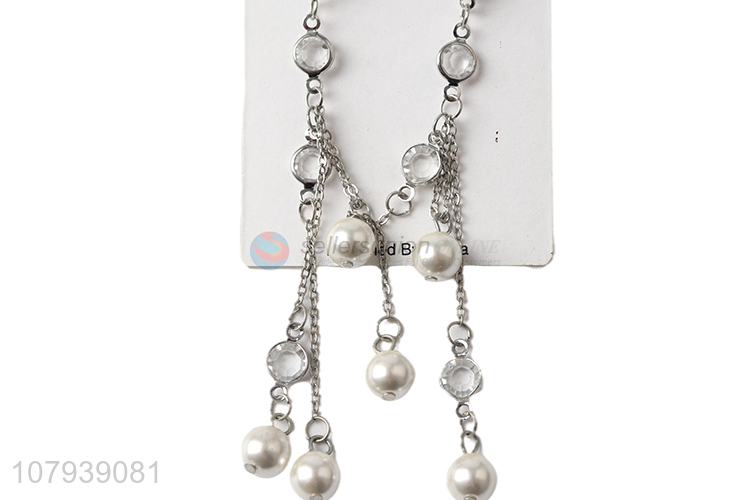 New design metal stud earrings tassel pearls earrings for lady