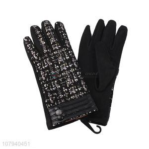 Factory price women winter gloves faux suede printed cycling sport gloves