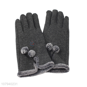 China products ladies winter gloves furry car driving gloves with pom pom