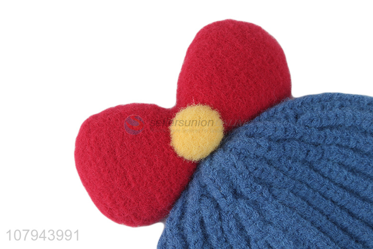 Factory price autumn and winter baby children knitted beanie hat with bowknot