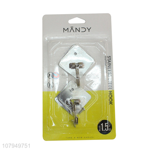 Yiwu wholesale geometry large simple stainless steel sticky hooks 2pcs