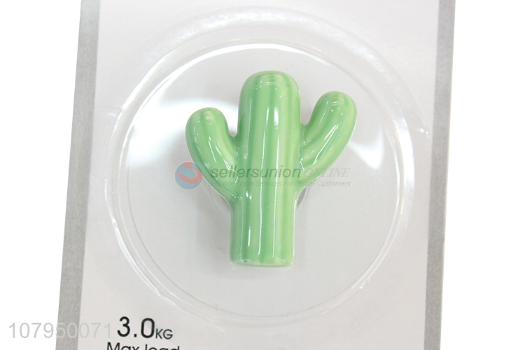 Hot sale green cactus ceramic sticky hook home decoration hook