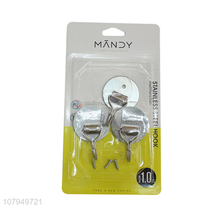 Factory direct sale silver round stainless steel small sticky hook 3pcs