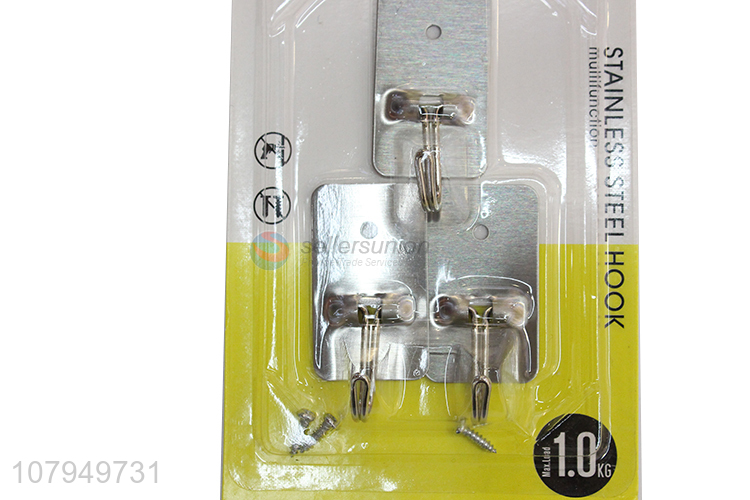 Hot sale silver rectangular stainless steel sticky hook 3pcs