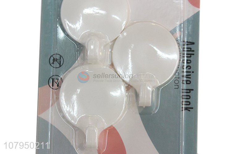 Yiwu direct sale white round plastic sticky hook for home decoration hooks set