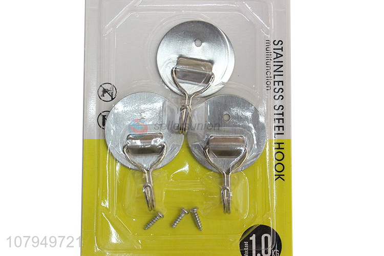 Factory direct sale silver round stainless steel small sticky hook 3pcs