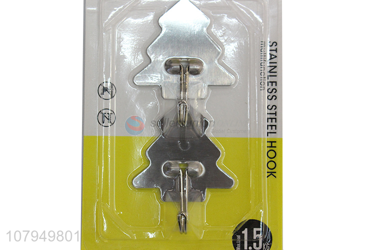 Good wholesale price silver tree-shaped stainless steel sticky hooks 2pcs