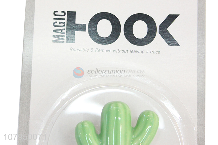 Hot sale green cactus ceramic sticky hook home decoration hook