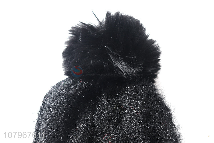 Yiwu market ladies autumn winter thickened knitted beanie with rhinestone