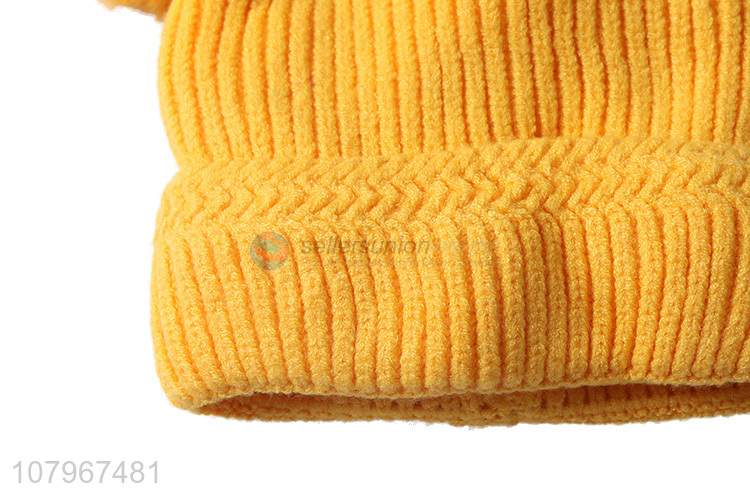 Hot products lovely kids winter warm knitted beanie hat with pom pom