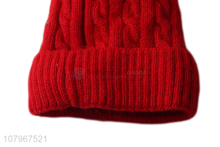 China supplier women winter hat ladies knitted beanie cap with pom pom