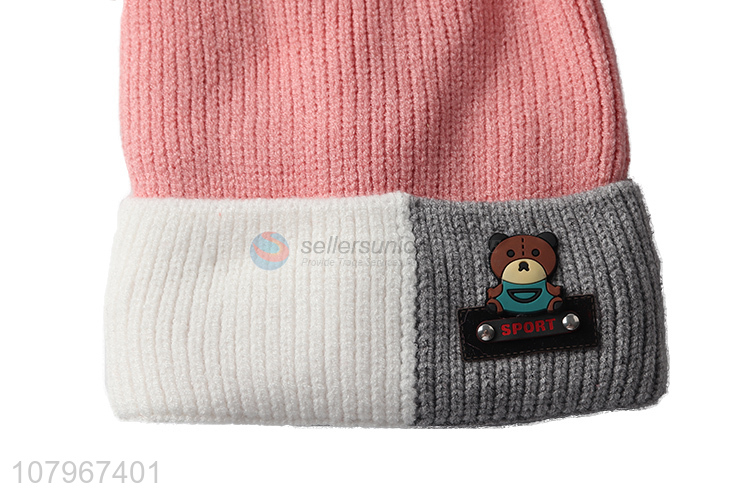 Low price children winter knitting hat thickened knitted beanie for kids