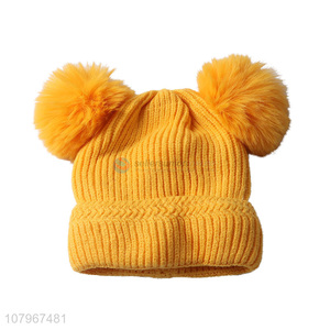 Hot products lovely kids winter warm knitted beanie hat with pom pom