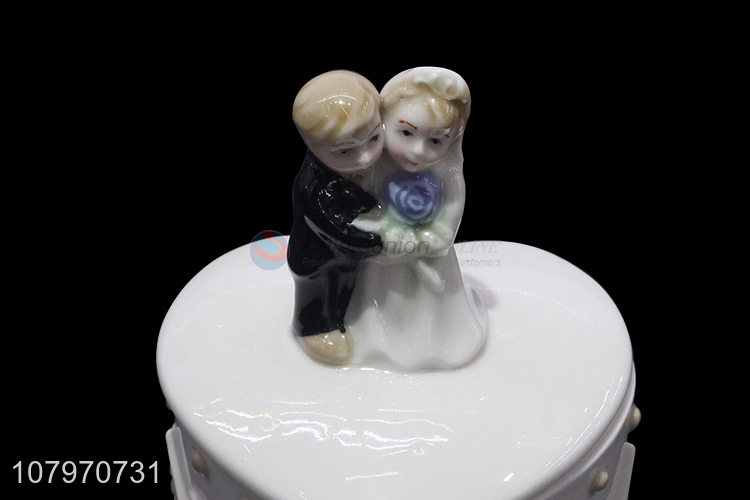 New product ceramic wedding couple jewelry storage box for decoration