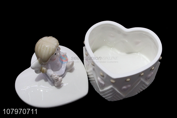 Wholesale ceramic angel jewelry case porcelain trinket box case