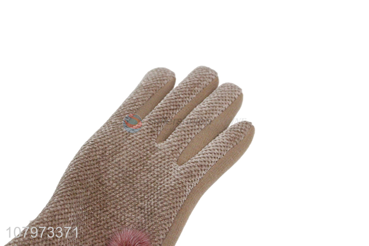 Top quality brown thick gloves ladies windproof warm gloves