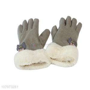 Good sale gray plush gloves outdoor windproof gloves for ladies