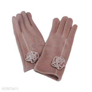 Factory price pink thick warm gloves windproof gloves for ladies