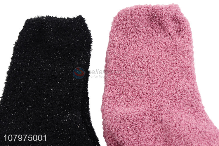 Yiwu market solid color ladies warm fluffy women socks wholesale