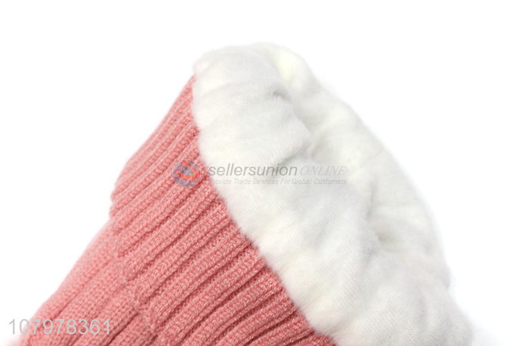 China supplier children pom pom hat winter knitted beanie with fleece lining