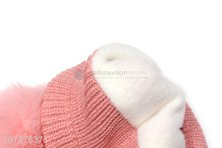 Hot items kids winter knitted beanie fleece lined hat with pom pom