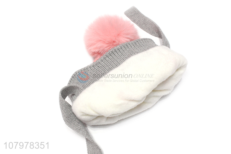 Top product kids winter warm fleece lined beanies pom pom knitted earmuffs hat