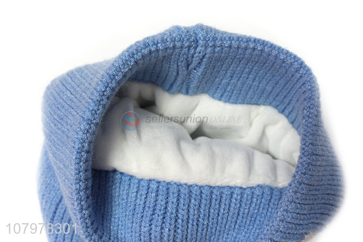 High quality children winter jacquard fleece lined beanies with pom pom