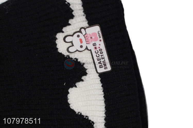 Hot sale kids pom pom hat winter knitted beanie cap with fleece lining